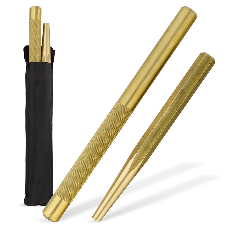 ABN Brass Punch Set - 2 Piece Brass Drift Pin Punch Set - Mechanic’s Non-Marring Chisel Punches for Vehicles - Image 1